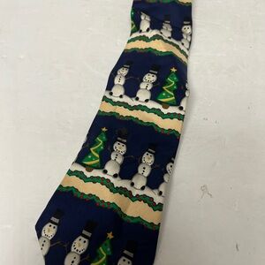 Festive Snowman and Christmas Tree Tie